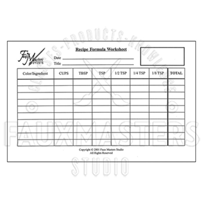 Recipe Formula Worksheet